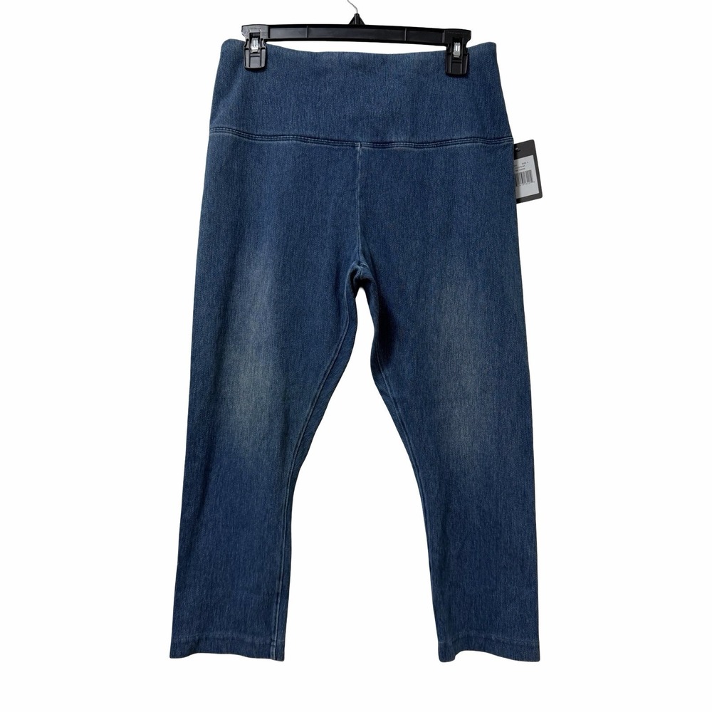 Lysse NY Skinny Jean Denim Cropped Capri Leggings Size L Blue Pull On Stretch